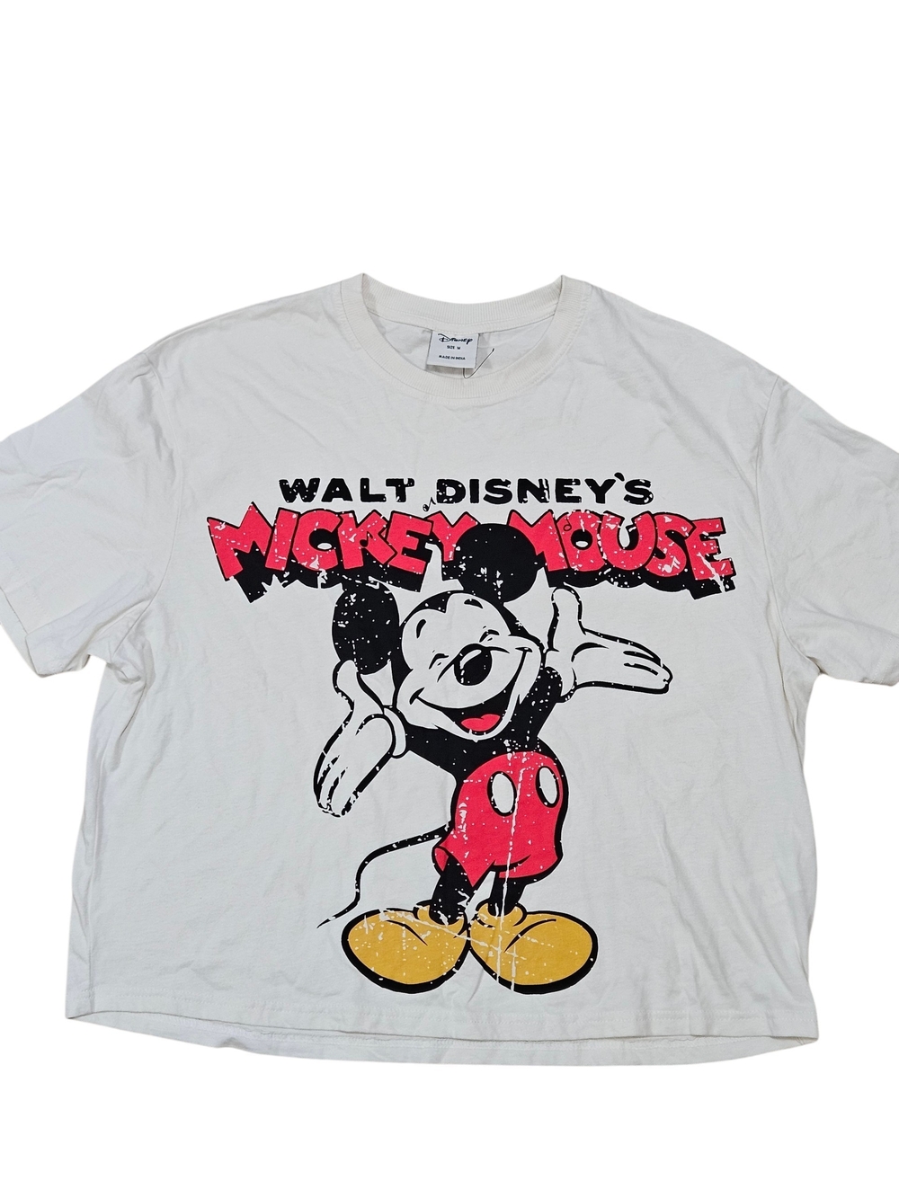 NEW Disney x Primark Mickey Mouse White Crackled Graphic Tee T-Shirt Medium